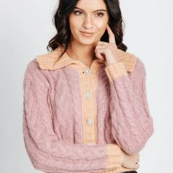Piper & Scoot Tops The Pompeo Cable Knit Cardigan In Lilac