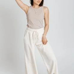 Piper & Scoot The Ronnie Textured Wide Leg Pant In Cream Bottoms + Jumpsuits