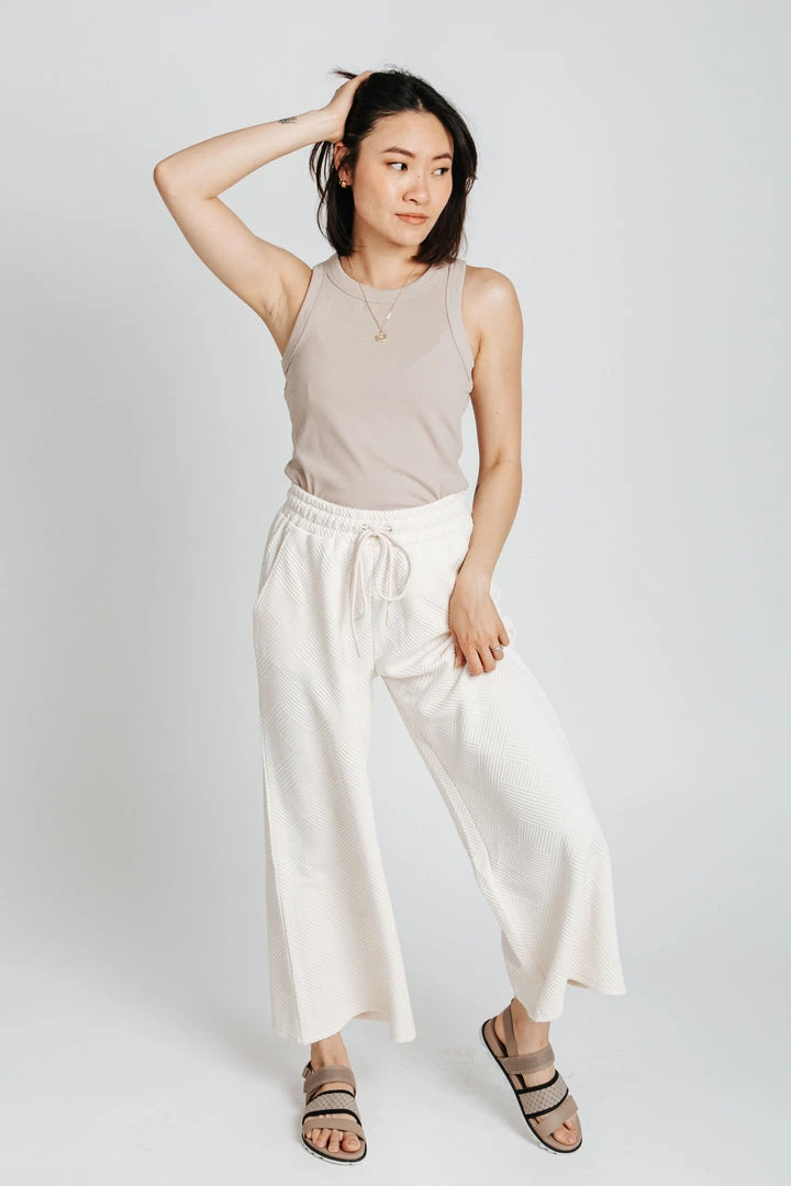 Piper & Scoot The Ronnie Textured Wide Leg Pant In Cream Bottoms + Jumpsuits