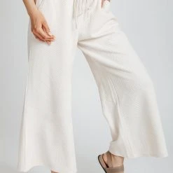 Piper & Scoot The Ronnie Textured Wide Leg Pant In Cream Bottoms + Jumpsuits
