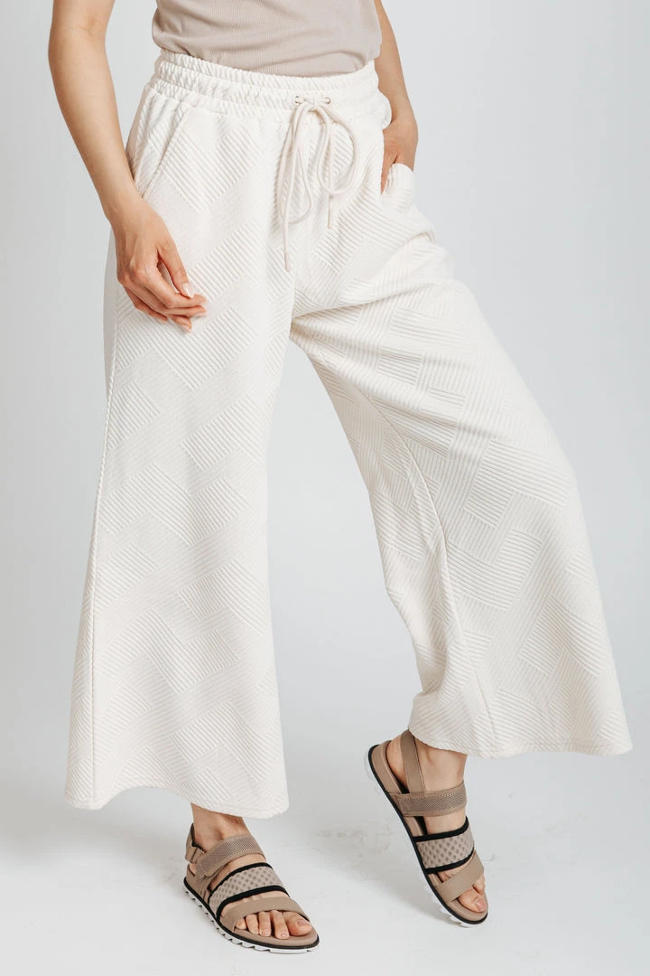Piper & Scoot The Ronnie Textured Wide Leg Pant In Cream Bottoms + Jumpsuits