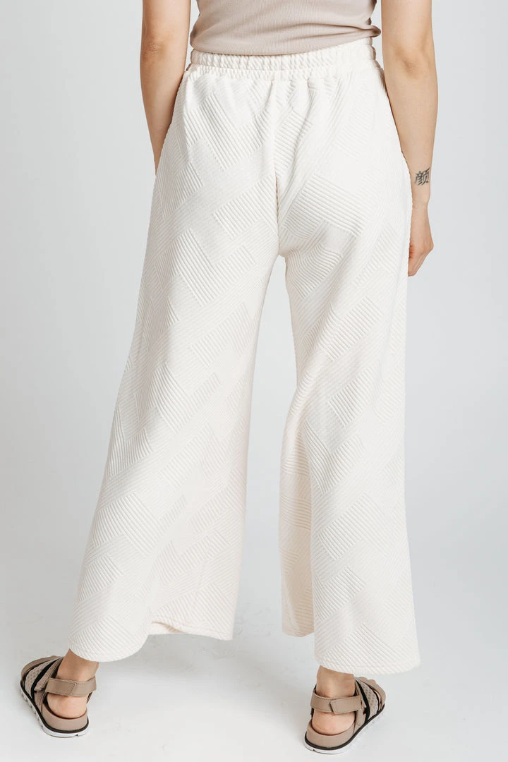 Piper & Scoot The Ronnie Textured Wide Leg Pant In Cream Bottoms + Jumpsuits