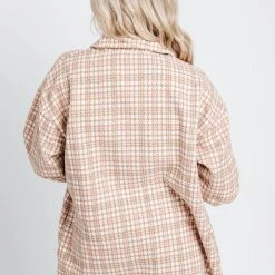 Piper & Scoot The Bridgerton Houndstooth Shacket In Pink + Brown Tops