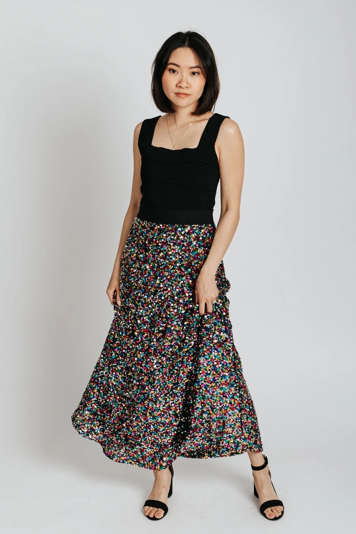 Piper & Scoot The Rhodes Sequin Maxi Skirt In Rainbow Multi Bottoms + Jumpsuits