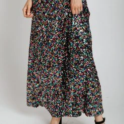 Piper & Scoot The Rhodes Sequin Maxi Skirt In Rainbow Multi Bottoms + Jumpsuits