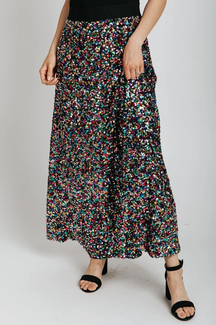 Piper & Scoot The Rhodes Sequin Maxi Skirt In Rainbow Multi Bottoms + Jumpsuits