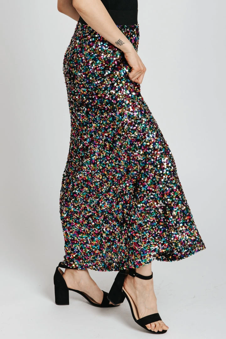 Piper & Scoot The Rhodes Sequin Maxi Skirt In Rainbow Multi Bottoms + Jumpsuits