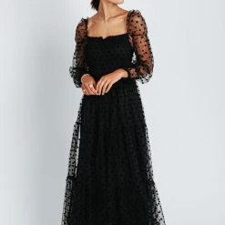 Piper & Scoot The Easton Dot Detail Dress In Black Dresses