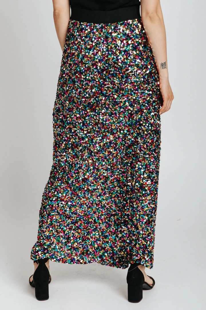 Piper & Scoot The Rhodes Sequin Maxi Skirt In Rainbow Multi Bottoms + Jumpsuits