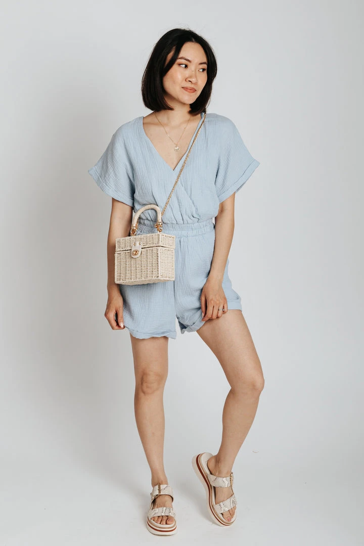 Piper & Scoot The Trenton Wrap Romper In Periwinkle