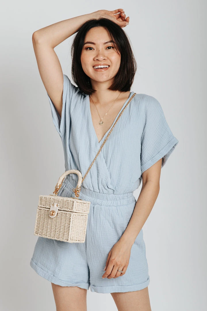 Piper & Scoot The Trenton Wrap Romper In Periwinkle