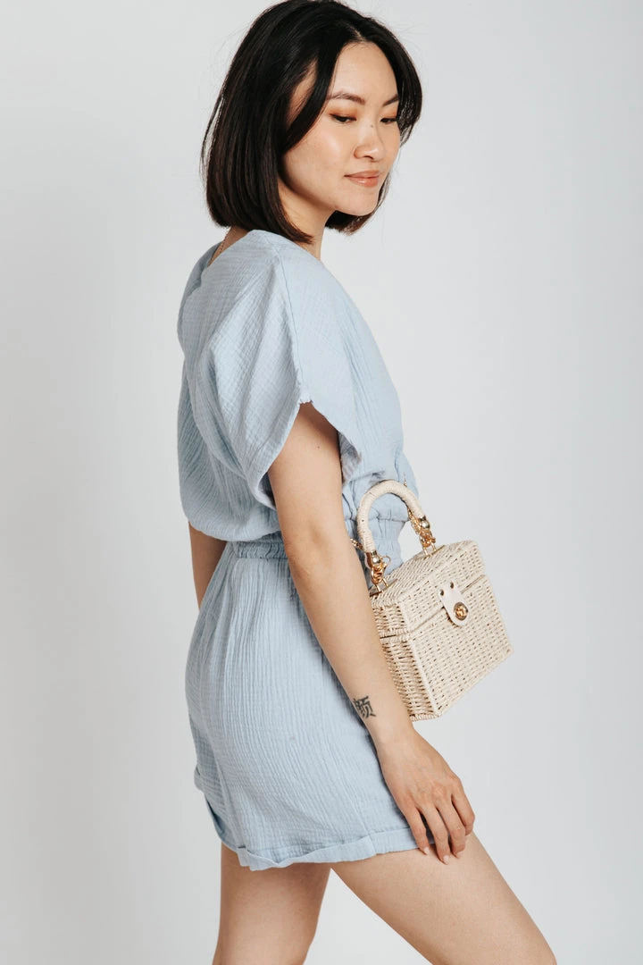 Piper & Scoot The Trenton Wrap Romper In Periwinkle