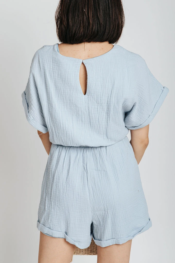 Piper & Scoot The Trenton Wrap Romper In Periwinkle
