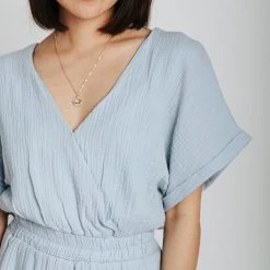 Piper & Scoot The Trenton Wrap Romper In Periwinkle