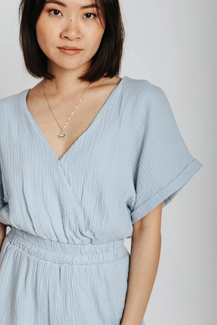 Piper & Scoot The Trenton Wrap Romper In Periwinkle