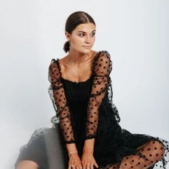 Piper & Scoot The Easton Dot Detail Dress In Black Dresses