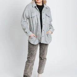 Piper & Scoot The Kirby Shacket In Heather Grey Tops