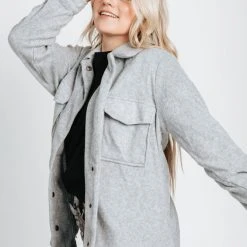 Piper & Scoot The Kirby Shacket In Heather Grey Tops