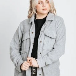 Piper & Scoot The Kirby Shacket In Heather Grey Tops