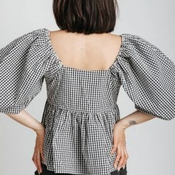 Piper & Scoot Tops The Emma Gingham Blouse In Black