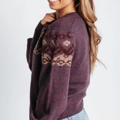 Piper & Scoot Tops The Noah Patterned Puff Sleeve Sweater In Purple