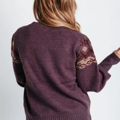 Piper & Scoot Tops The Noah Patterned Puff Sleeve Sweater In Purple
