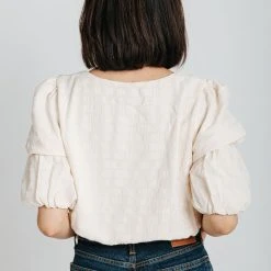 Piper & Scoot Tops The Danae Woven Puff Sleeve Blouse In Ivory