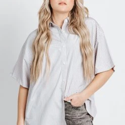 Piper & Scoot The Kingston Striped Button Up Blouse In Pink