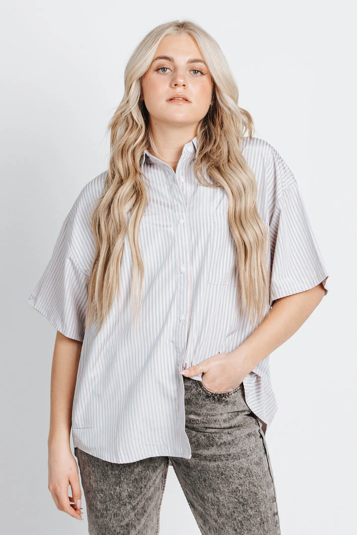 Piper & Scoot The Kingston Striped Button Up Blouse In Pink