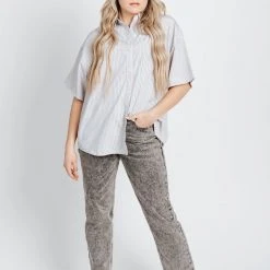 Piper & Scoot The Kingston Striped Button Up Blouse In Pink