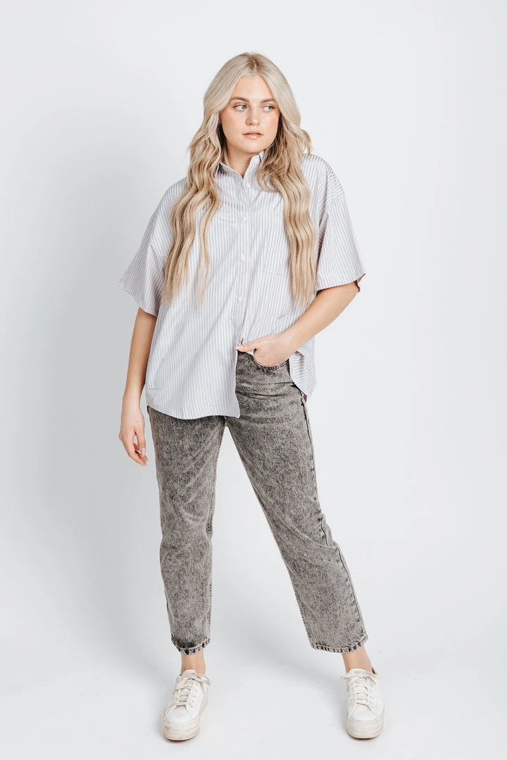 Piper & Scoot The Kingston Striped Button Up Blouse In Pink