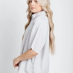 Piper & Scoot The Kingston Striped Button Up Blouse In Pink