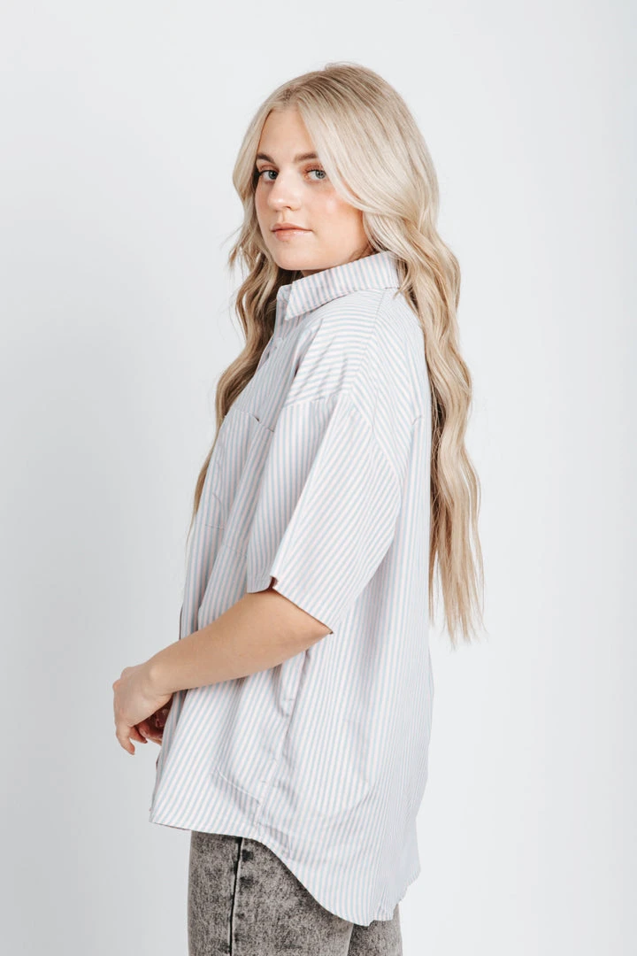Piper & Scoot The Kingston Striped Button Up Blouse In Pink