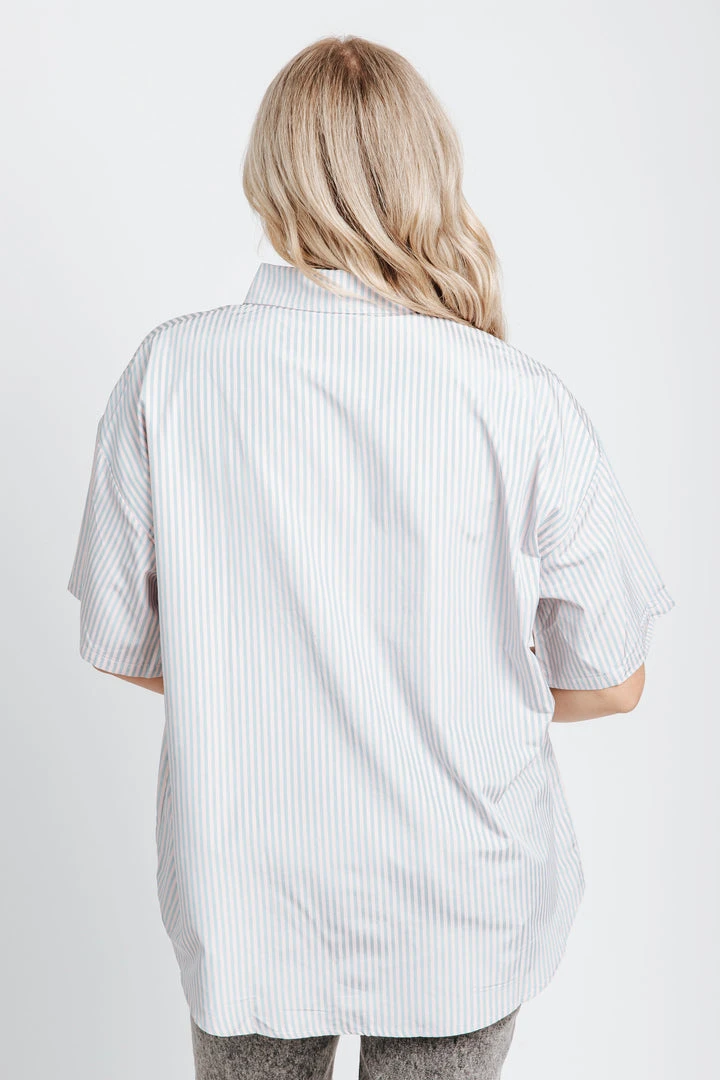 Piper & Scoot The Kingston Striped Button Up Blouse In Pink