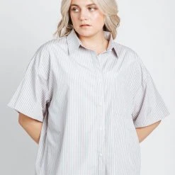 Piper & Scoot The Kingston Striped Button Up Blouse In Pink