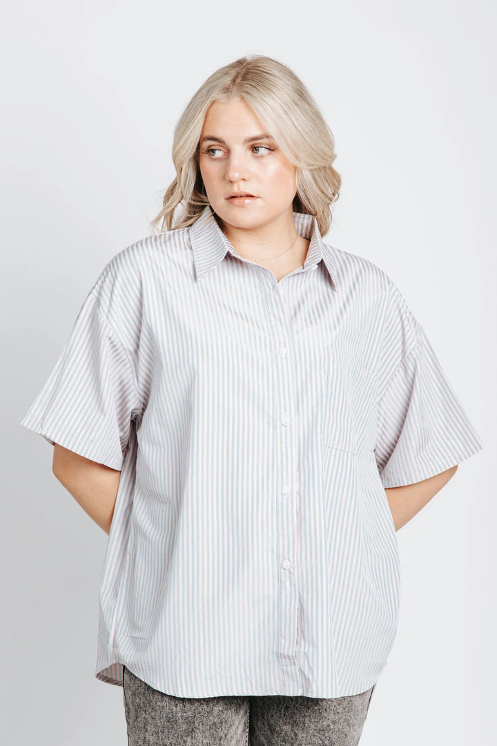 Piper & Scoot The Kingston Striped Button Up Blouse In Pink