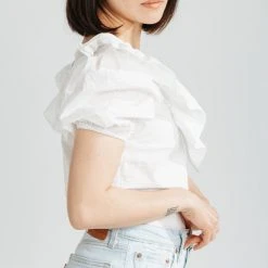 Piper & Scoot The Margarete Ruffle Detail Blouse In White Tops