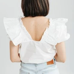Piper & Scoot The Margarete Ruffle Detail Blouse In White Tops