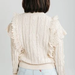 Piper & Scoot The Prescott Ruffle Detail Sweater In Cream Tops