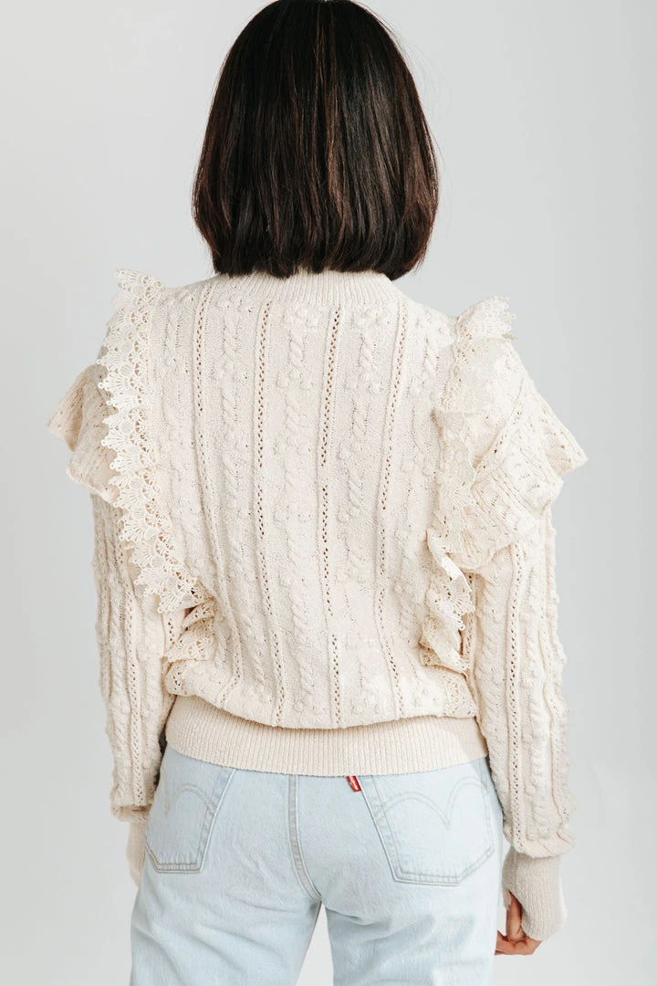 Piper & Scoot The Prescott Ruffle Detail Sweater In Cream Tops