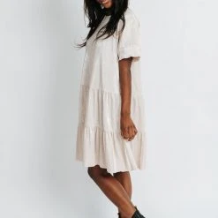 Piper & Scoot Dresses The Arabella Shimmer Tiered Dress In Cream