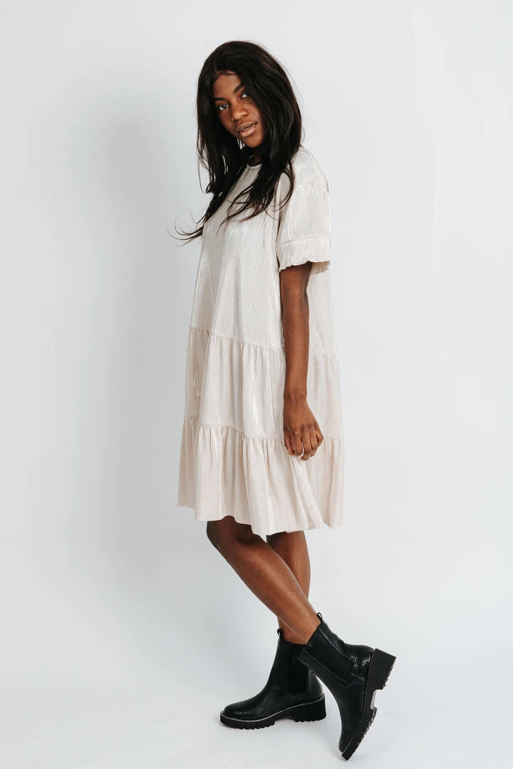 Piper & Scoot Dresses The Arabella Shimmer Tiered Dress In Cream