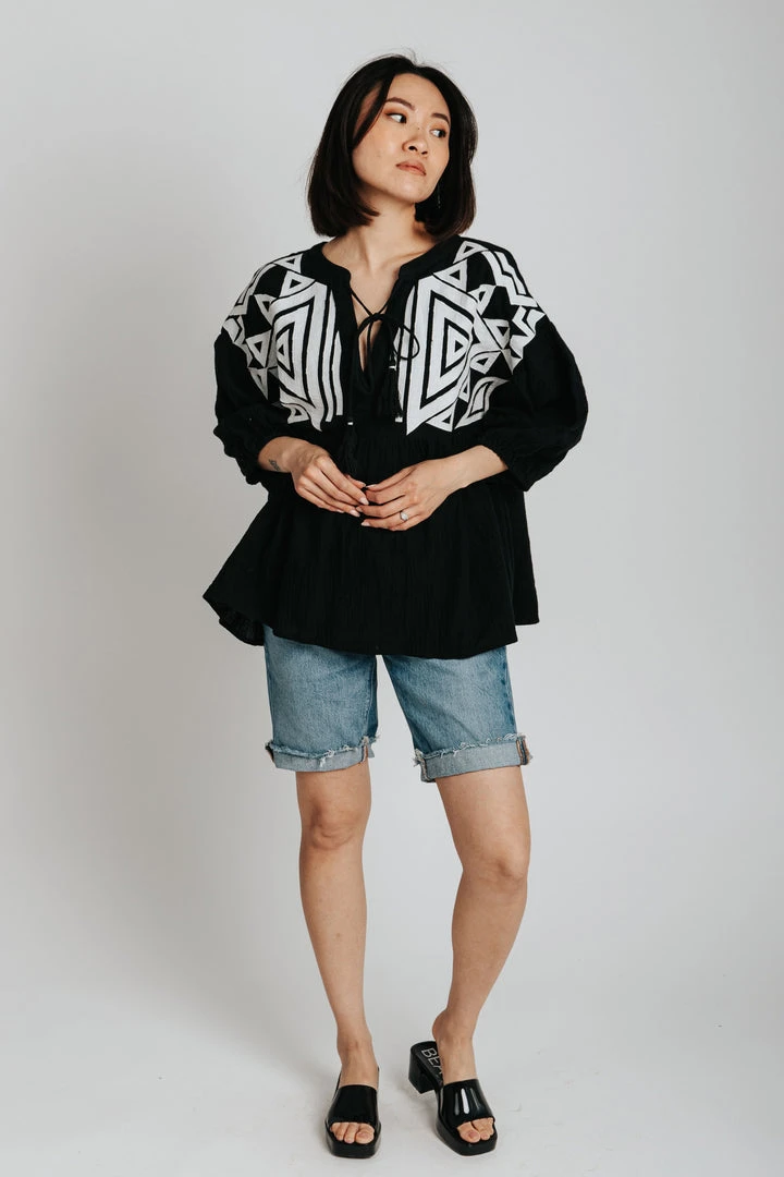 Piper & Scoot The Kenna Embroidered Blouse In Black