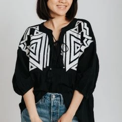 Piper & Scoot The Kenna Embroidered Blouse In Black