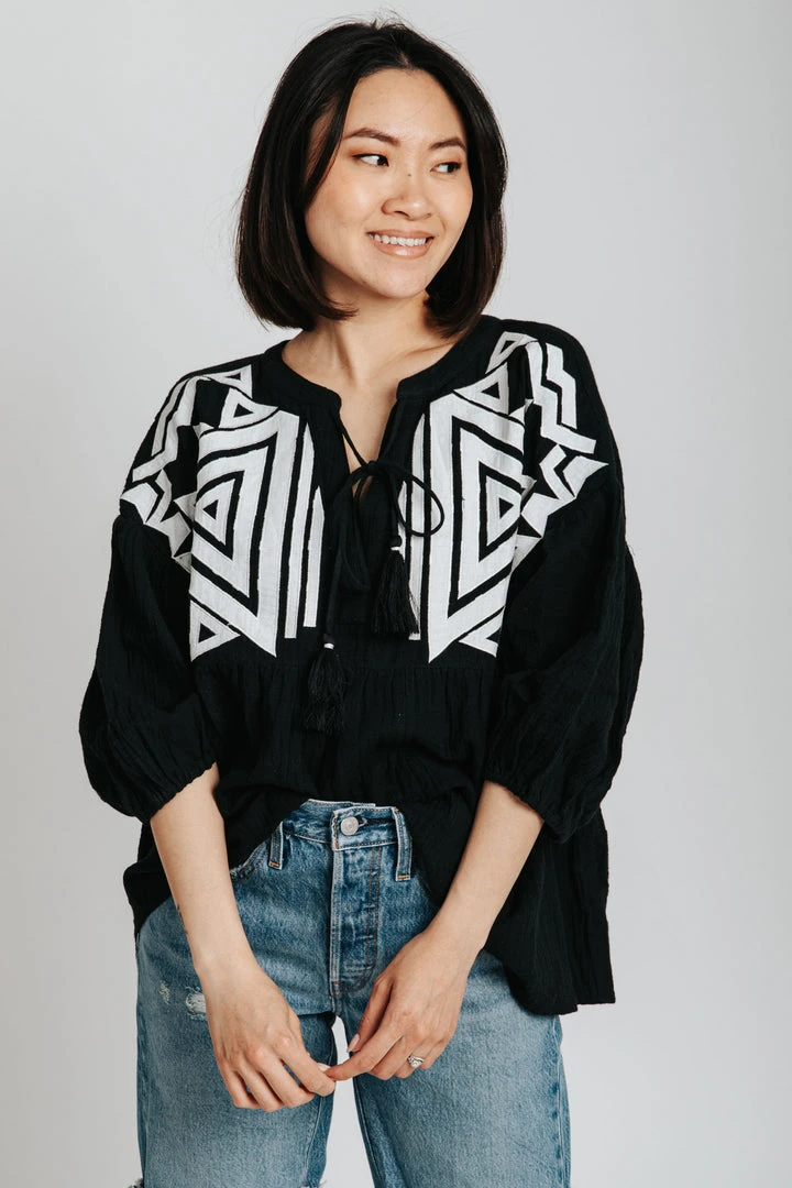 Piper & Scoot The Kenna Embroidered Blouse In Black
