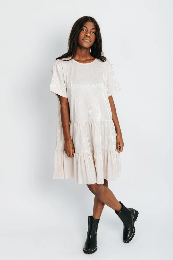 Piper & Scoot Dresses The Arabella Shimmer Tiered Dress In Cream