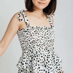 Piper & Scoot The Cindy Polkadot Tank Top In White + Black