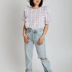Piper & Scoot The Dayton Plaid Blouse In Light Purple