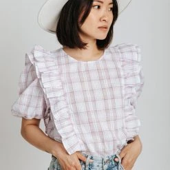 Piper & Scoot The Dayton Plaid Blouse In Light Purple