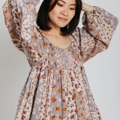 Piper & Scoot The Reagan Mixed Patterned Blouse In Dusty Lavender Tops